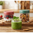 3Pack Overnight Oats Containers With Lids,10Oz Glass Jar With Scew Lid,Salad Dressing Fruit Veggies Sauce Snacks Meal Prep Food Containers,Spice Jars,Wide Mouth Storage Containers