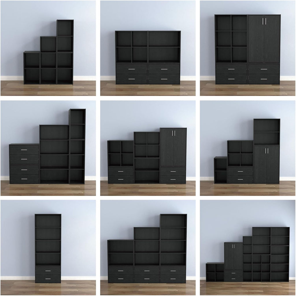 Homes: Inside + Out Apexa 4-Cube Storage Organizer Shelves, Stackable Wood Bookcase Fits Cubby Bins For Organization, Dorm Teen Room Decor & Home Office, Black
