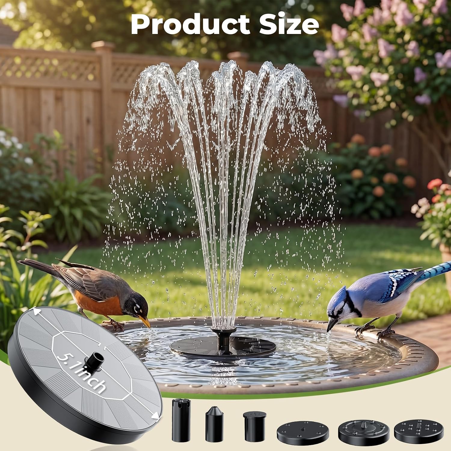 Aisitin Solar Fountain Pump With 6 Nozzles, 2026 Solar Bird Bath Fountains | Upgraded Floating Solar Water Fountain For Garden, Pond, Pool, Fish Tank, Backyard & Outdoor