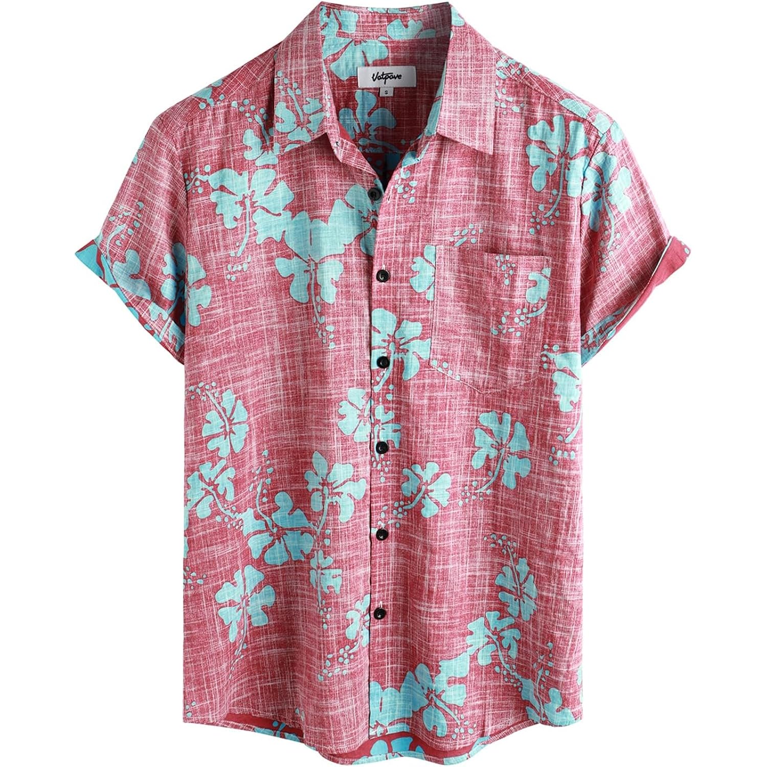 Vatpave Mens Front Pocket Hawaiian Shirts Casual Floral Shirts Short Sleeve Button Down Beach Tropical Shirts