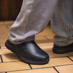 Hisea Non Slip Work Shoes For Men, Water & Oil Resistant Leather Slip On Kitchen Shoes, Comfortable Mens Slip Resistant Chef Shoes For Restaurant Food Service, Lightweight Walking Shoes, Black