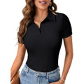 Womens Polo Shirts Short Sleeve Business Casual V Neck Collared Button Fitted Tops