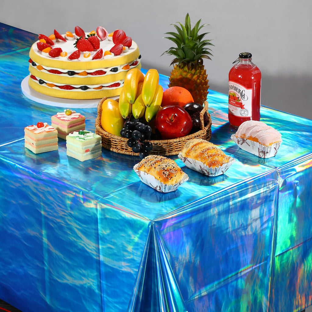 3 Pcs Iridescent Waves Tablecloths - Disposable Plastic Ocean Blue Table Cloth Rectangle Table Covers for Under the Sea Beach Surf Pool Party Birthday Party Decorations, 54 x 108 Inch