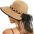 Beach Sun Straw Hats for Women, UPF 50+ UV Sun Protection Wide Brim Summer Straw Hat Foldable Packable Roll up Cap