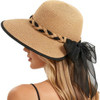 Beach Sun Straw Hats for Women, UPF 50+ UV Sun Protection Wide Brim Summer Straw Hat Foldable Packable Roll up Cap