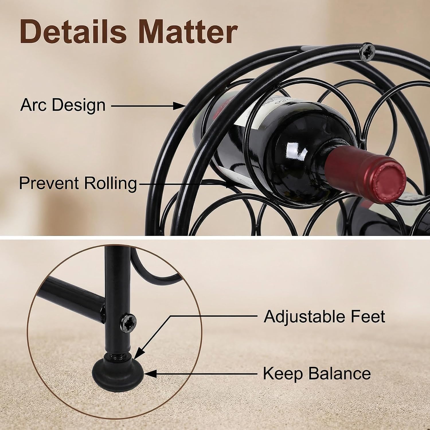 23 Bottles Arched Freestanding Floor Metal Wine Rack Wine Bottle Holders Stands, Black