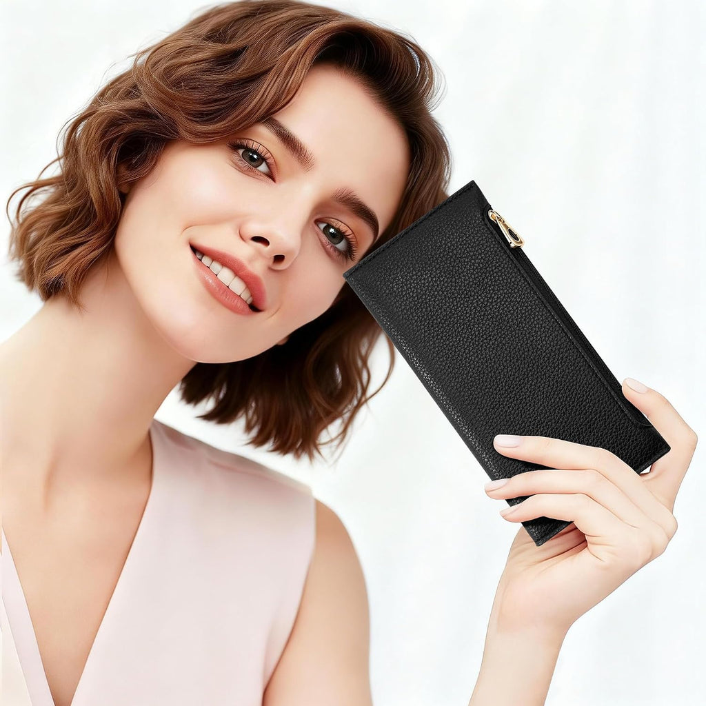 Tipmile Slim Wallet For Women, Rfid Blocking Credit Card Holder | Thin Compact Bifold Wallet With Zipper, Ladies Gift, Black