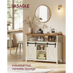 Vasagle Buffet Cabinet, Coffee Bar Storage Cabinet, Sideboard With 2 Sliding Barn Doors, Adjustable Shelves, 13 X 39.4 X 31.5 Inches, For Living Room, Rustic White And Honey Brown Ulsc092W01