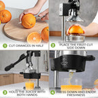 Zulay Kitchen Cast Iron Juicer - Heavy Duty Manual Juicer With Detachable Strainers For Easy Cleaning, Orange Juice Press For Citrus Fruits, Perfect For Bartenders, Juice Lovers & Health Enthusiasts