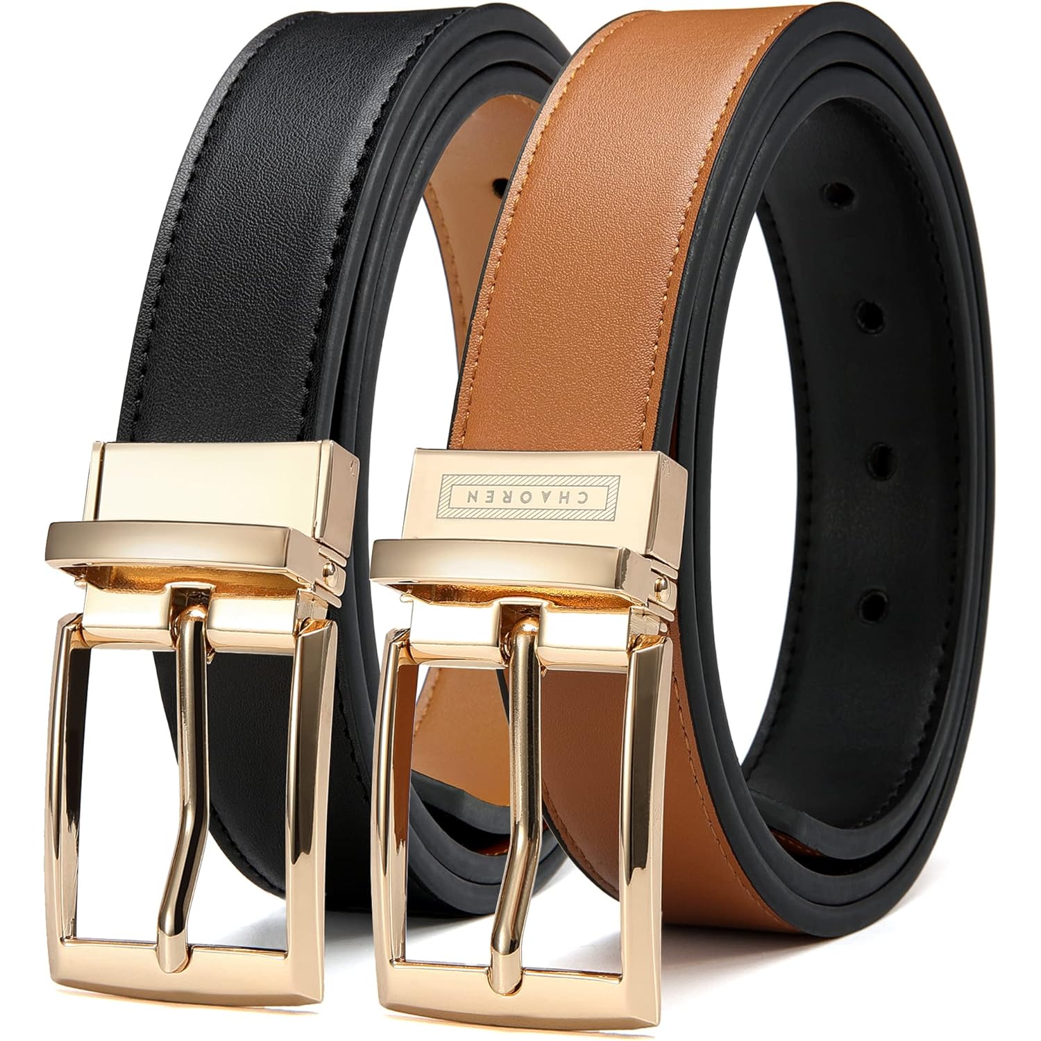 CHAOREN Reversible Belt for Women, Womens Leather Belt for Jeans Pants - 2 Styles in One Belt
