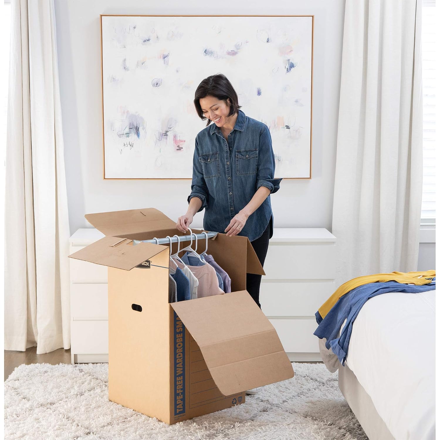 Bankers Box 3-Pack Tall Tape-Free Wardrobe Moving Boxes, 24" X 24" X 40" | Move Hanging Clothes From Closet To Truck With Wardrobe Boxes That Reduce Folding, Wrinkles, And Repacking.