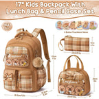 Fimibuke 9Pcs Capybara Girls Backpack For School With Lunch Box Pencil Case | Waterproof Kids Backpack For Girls, Cute Bow School Bag, Kawaii Bookbag For Preschool Kindergarten Elementary School Students