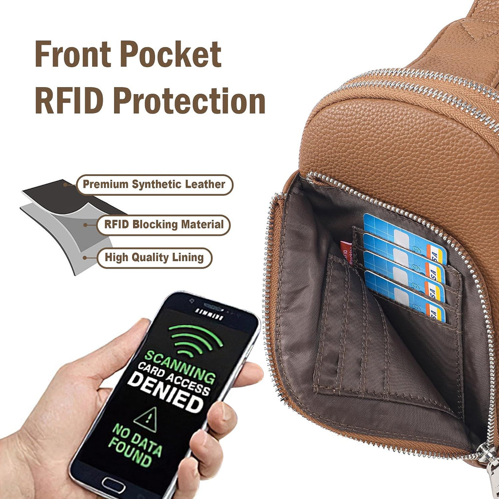 Travel Sling Bag, Anti Theft Crossbody Bag For Women | Rfid Blocking, 8 Card Slots, Back Zippered Pocket, Metal Zippers,Switchable Strap