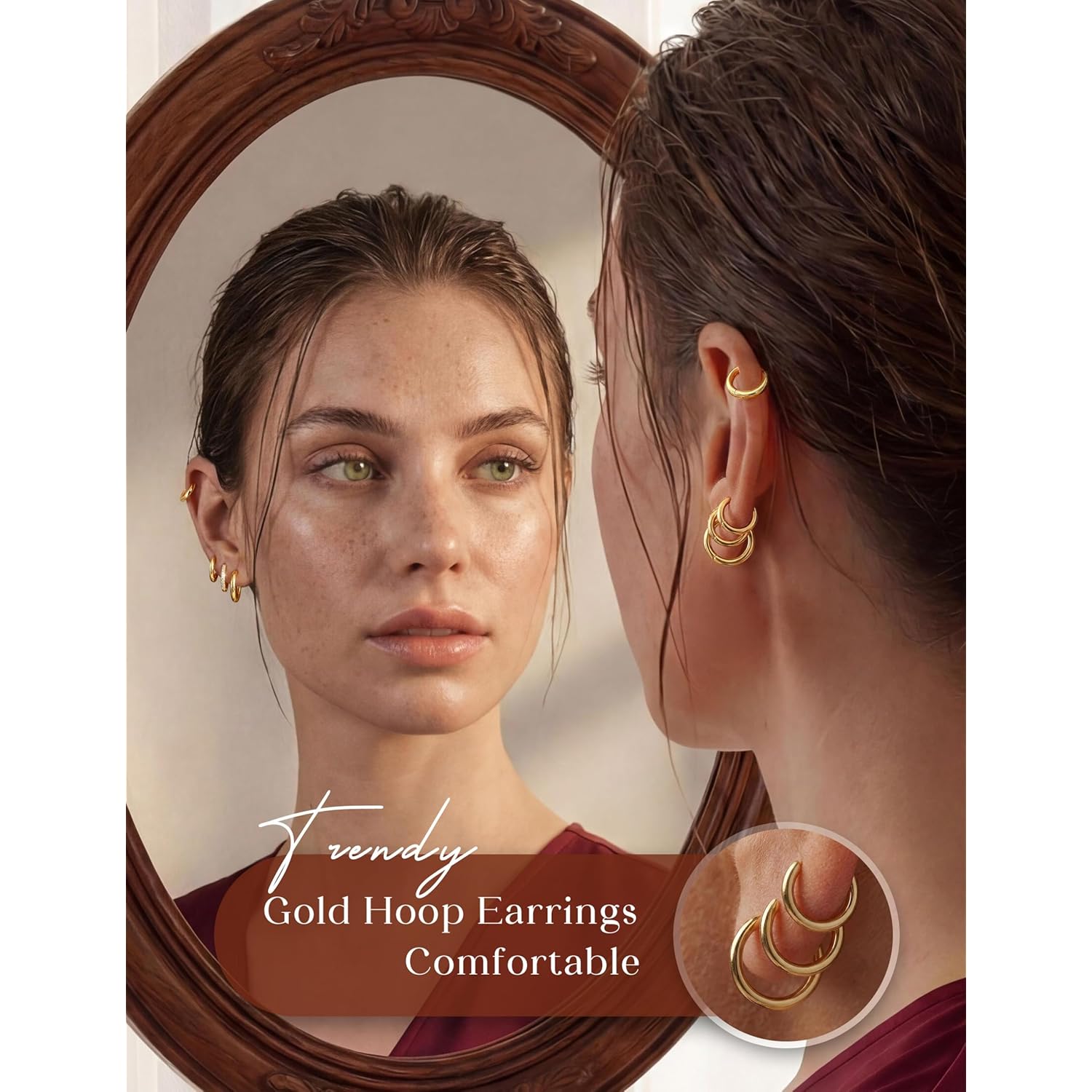 Tungary Small Gold Hoop Earrings for Women, Hypoallergenic Huggie Earrings for Sensitive Ears, Non Tarnish 14K Gold Plated Hoops for Sleeping/Daily, Cartilage Earring Stacks Set for Multiple Piercing