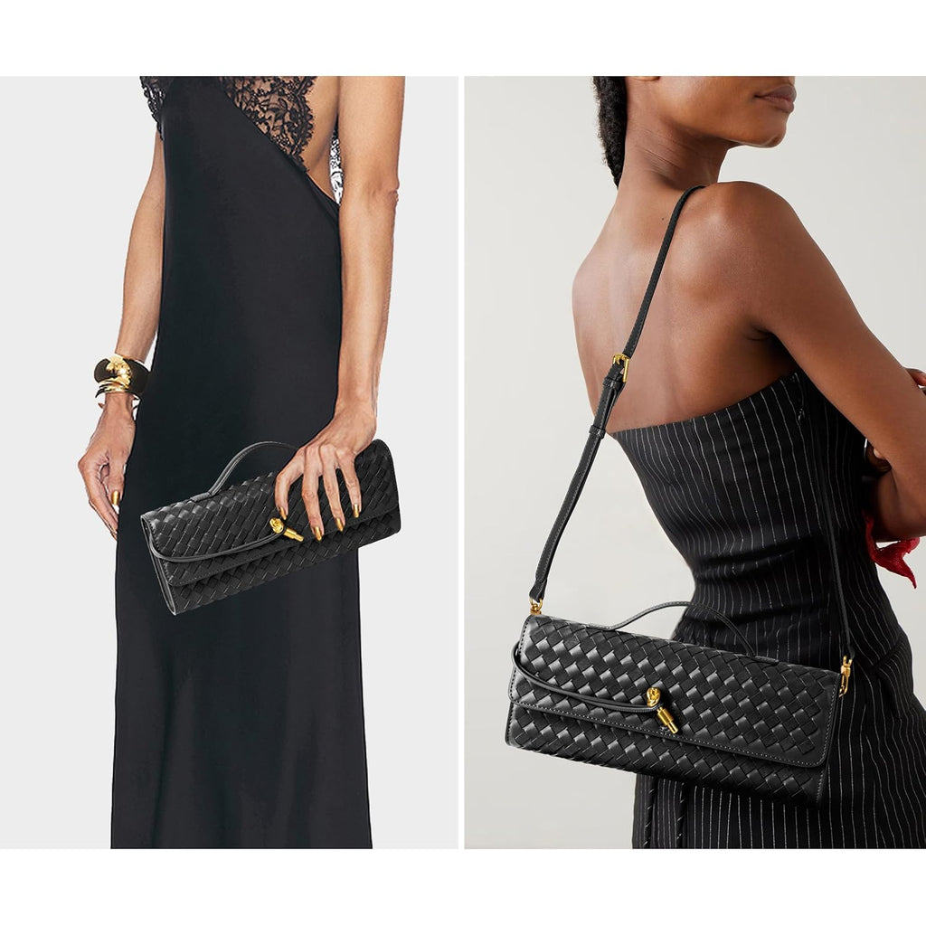 Joryin Woven Purse for Women Evening Clutch Woven Leather & Suede Handbags Crossbody Bag Suede Purse Formal Evening Bag