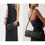 Joryin Woven Purse for Women Evening Clutch Woven Leather & Suede Handbags Crossbody Bag Suede Purse Formal Evening Bag