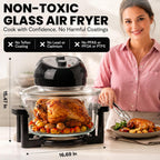 Granitestone 16 Qt Large Glass Air Fryer Non Toxic, Black | Pfoa/Ptfe/Bpa Free, Large Family Sized Airfryer Cooker With 3 Cooking Sections, No Preheat, Self Cleaning, Dishwasher Safe