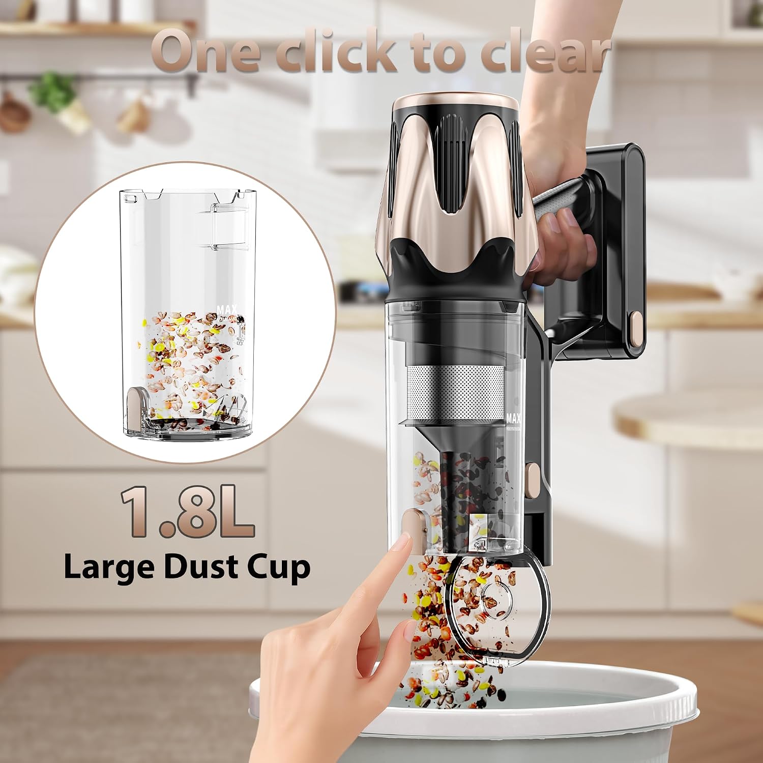 Tikom V850 Cordless Vacuum Cleaner For Home, 50000Pa/550W 70Mins Stick Vacuum With Led Touch Screen, 1.8L Dust Cup, Charging Wall Dock, Anti-Tangle, Lightweight Vacuum For Pet Hair, Hard Floor, Carpet