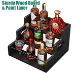 Klm Liquor Bottle Display Shelf, Coffee Syrup Rack Organizer, 3 Step Countertop Liquor Wine Rack, Mini Bar,Liquor Cabinet, Home Retro Bar Shelf Stand For Liquor Whiskey, Spirits（Black）