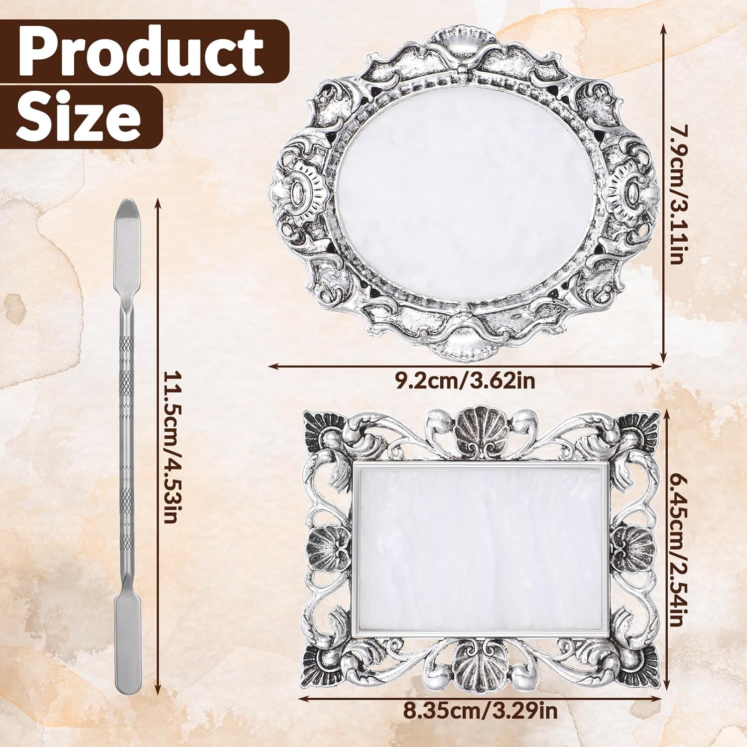 2 Pcs Nail Polish Mixing Plate, Resin Nail Art Palettes Gel Plate with Palette Stick Makeup Mixing Tray Nails Art Display Photography Props Sliver