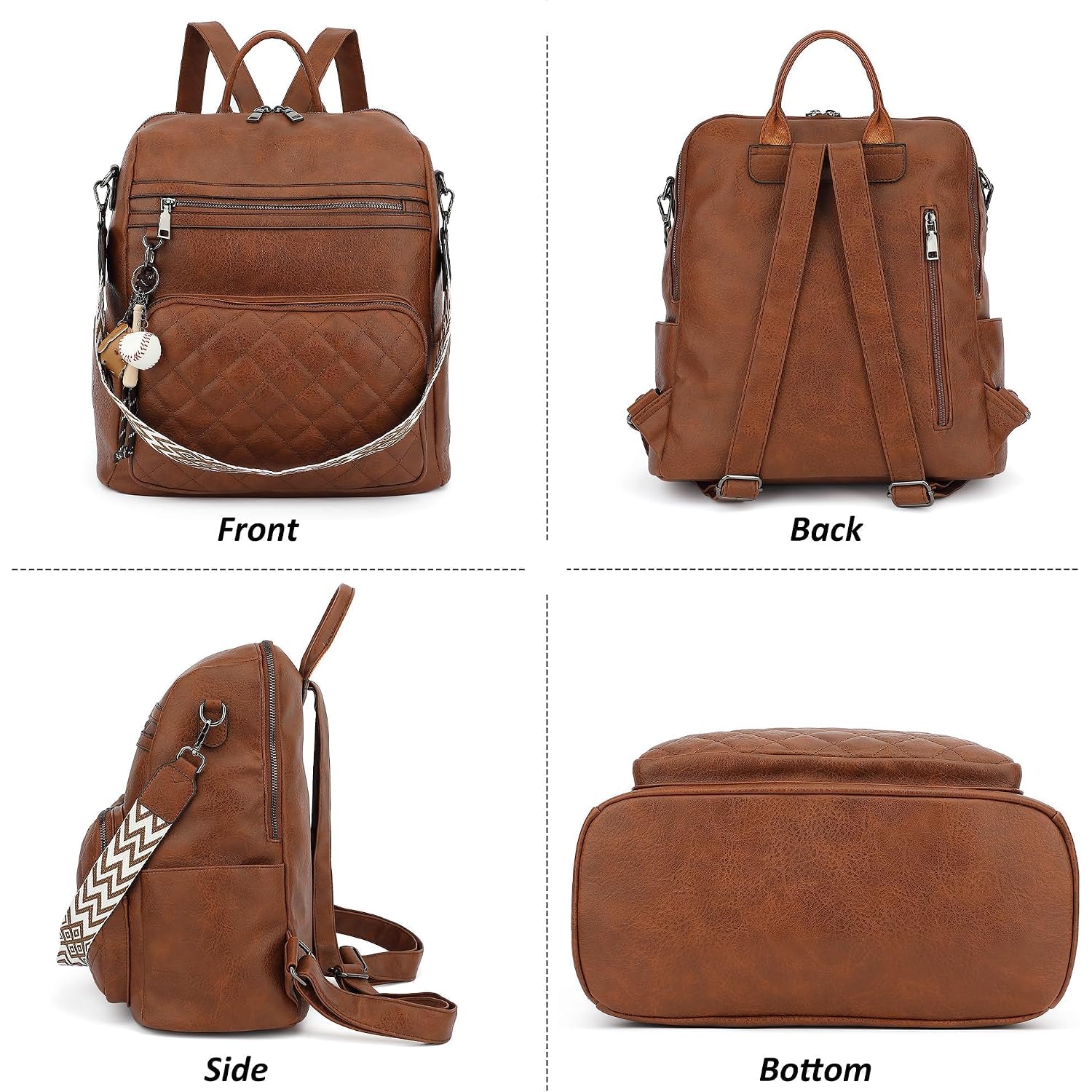 Tantomi Backpack Purse For Women Large Leather Convertible Backpack Ladies Shoulder Bag Fashion Backpack Handbags For Travel And Work (Brown)