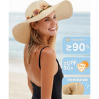 Beach Hats for Women, Wide Brim Sun Straw Hat for Women, Sun Hat UPF 50+ UV Protection