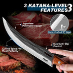 Huusk Hand Forged Carving Knife - Japanese Razor Sharp Butcher Knives For Meat Cutting, Curved Brisket Slicing Knife With Ergonomic Full Tang Handle, Gift For Men And Women