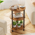 Simple Trending Side Table Living Room, Small Round End Table, 3 Tiers Accent Table For Small Spaces, Rustic Brown