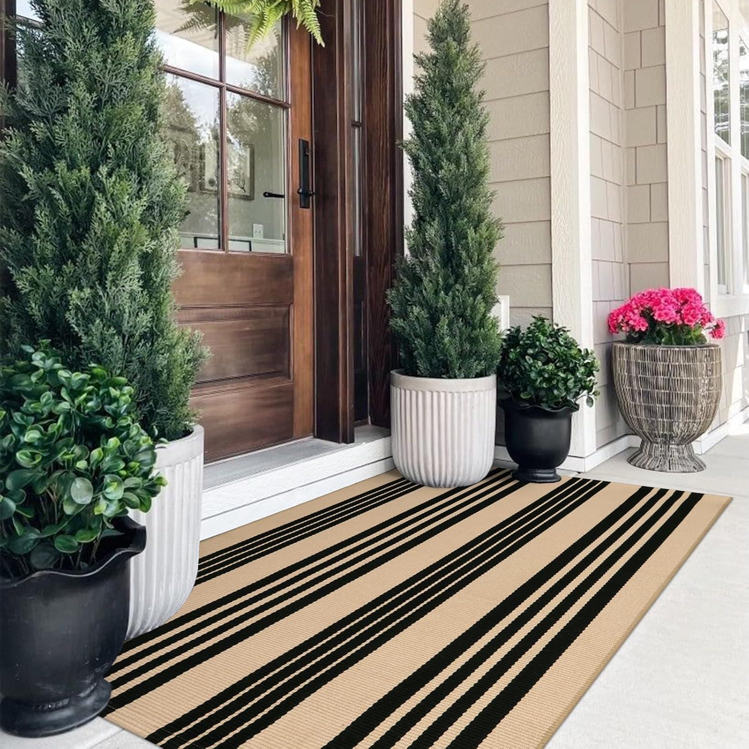 OJIA Front Door Mat 24"x51", Machine Washable Porch Rug Outdoor Door Mat Striped Entryway Rugs Indoor Outdoor Rugs Cotton Woven Entry Rug for Kitchen/Bathroom/Farmhouse/Home Entrance