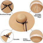Double Couple Womens Straw Hat Wide Brim Floppy Beach Sun Hat for Women UPF 50+ Adjustable Strap Vacation