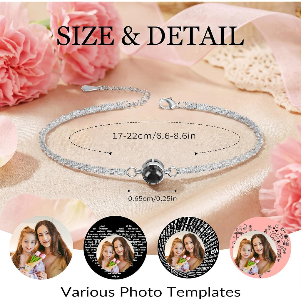 Easycosy Personalized Bracelets with Picture Inside, Mothers Day Love Gifts for Mom Wife, Custom Photo Projection Bracelets Customized Birthday Anniversary Memorial Jewelry Gifts for Women Girlfriend Her