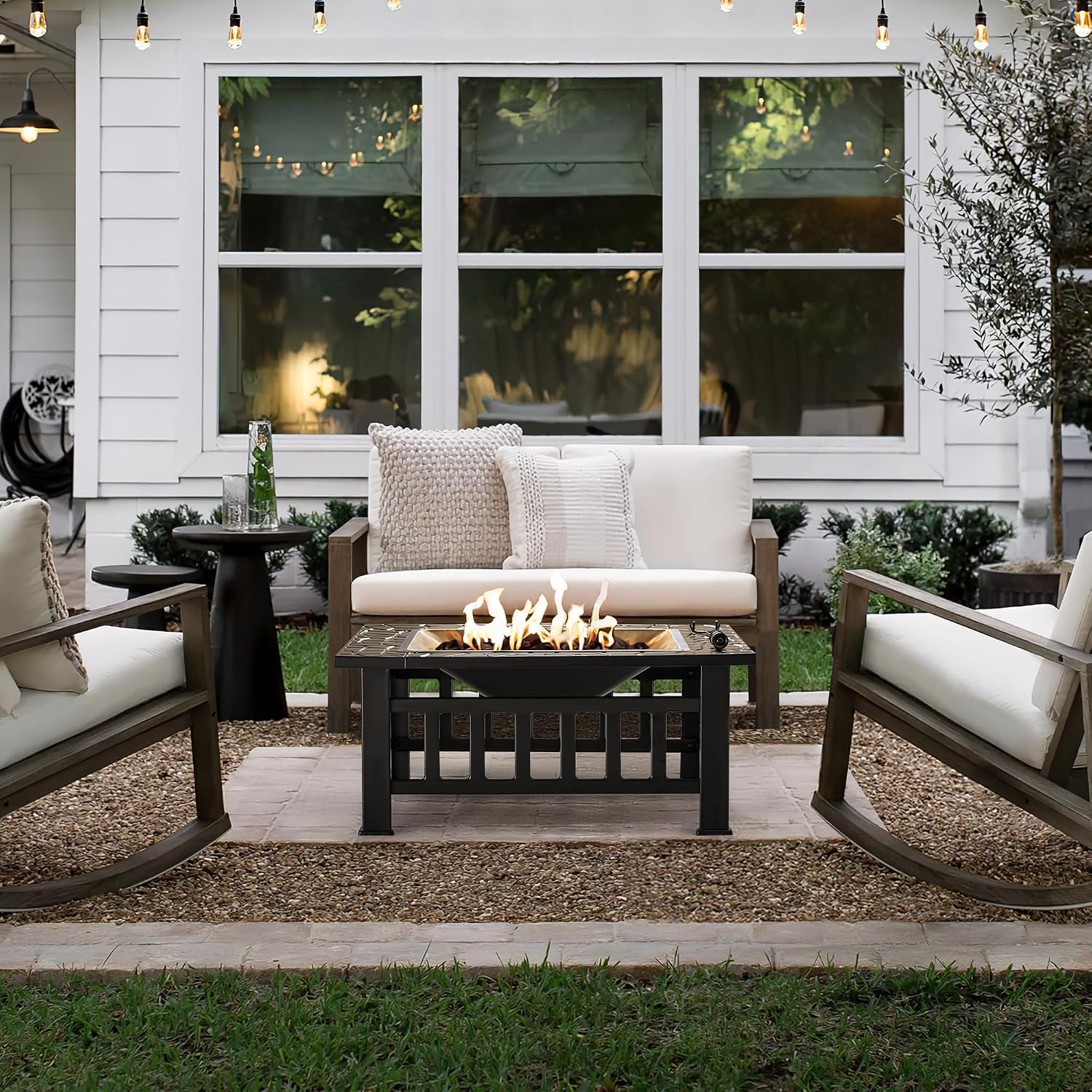 Devoko Outdoor Fire Pit, 32 Inch Firepit Table Metal Outdoor Fireplaces | With Waterproof Cover For Outside Patio Camping (Black)