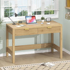 Fluted Computer Desk With 2 Drawers, 39 Inch Small Computer Desk With Storage, Compact Writing Study Desk For Small Spaces