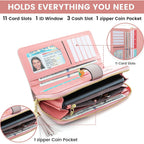 Pomelo Best Womens Wallet RFID Blocking Wallet for Women Bifold Large Capacity Card Holder Ladies Long Purse with ID Window Zipper Coin Pocket