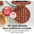 Hamilton Beach Belgian Waffle Maker with PFAS-Free Non-Stick Ceramic-Coated Plates, Browning Control, Indicator Lights, Stainless Steel (26081)