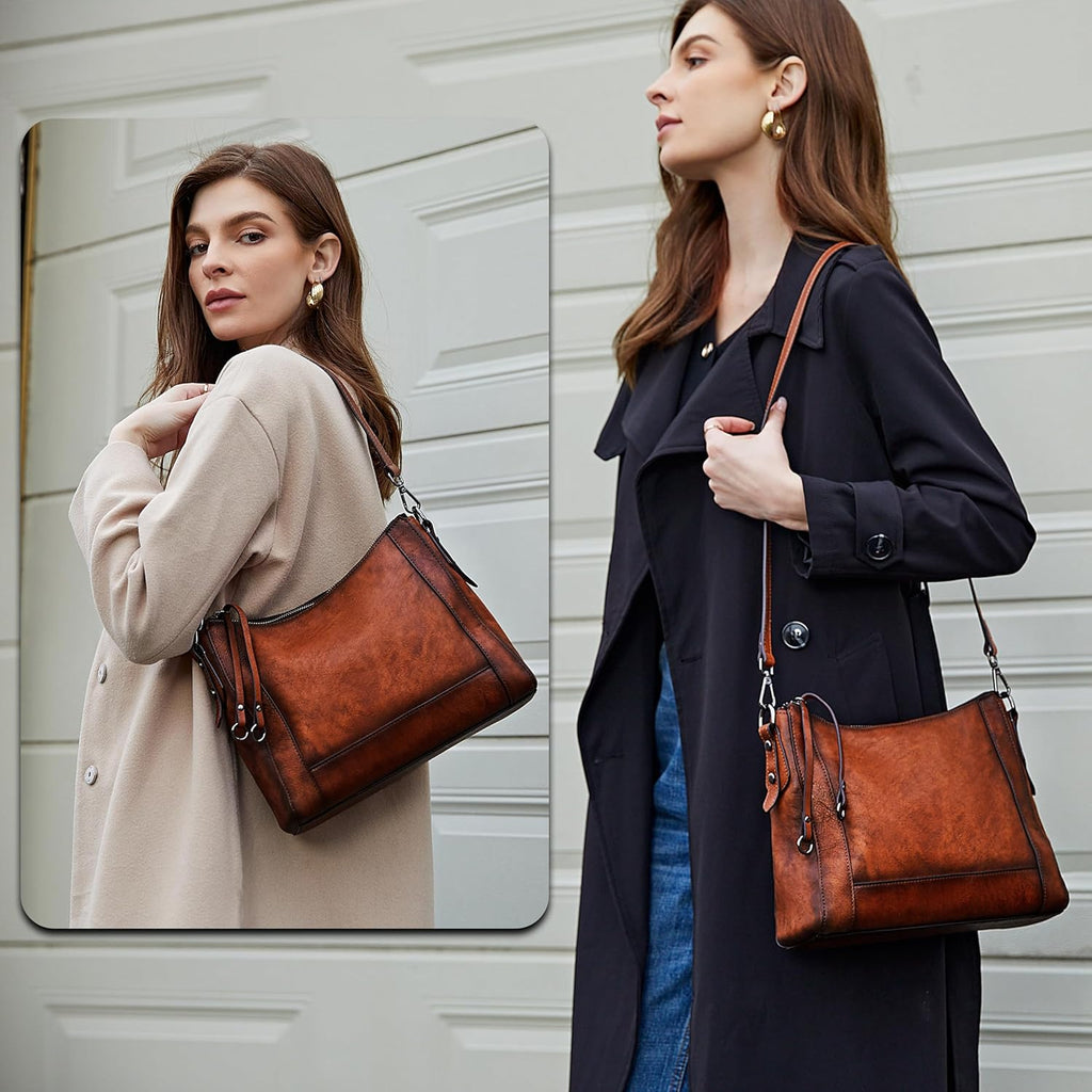 Iswee Leather Crossbody Bags for Women Shoulder Purse Medium Hobo Genuine Leather Satchel Purses and Handbags