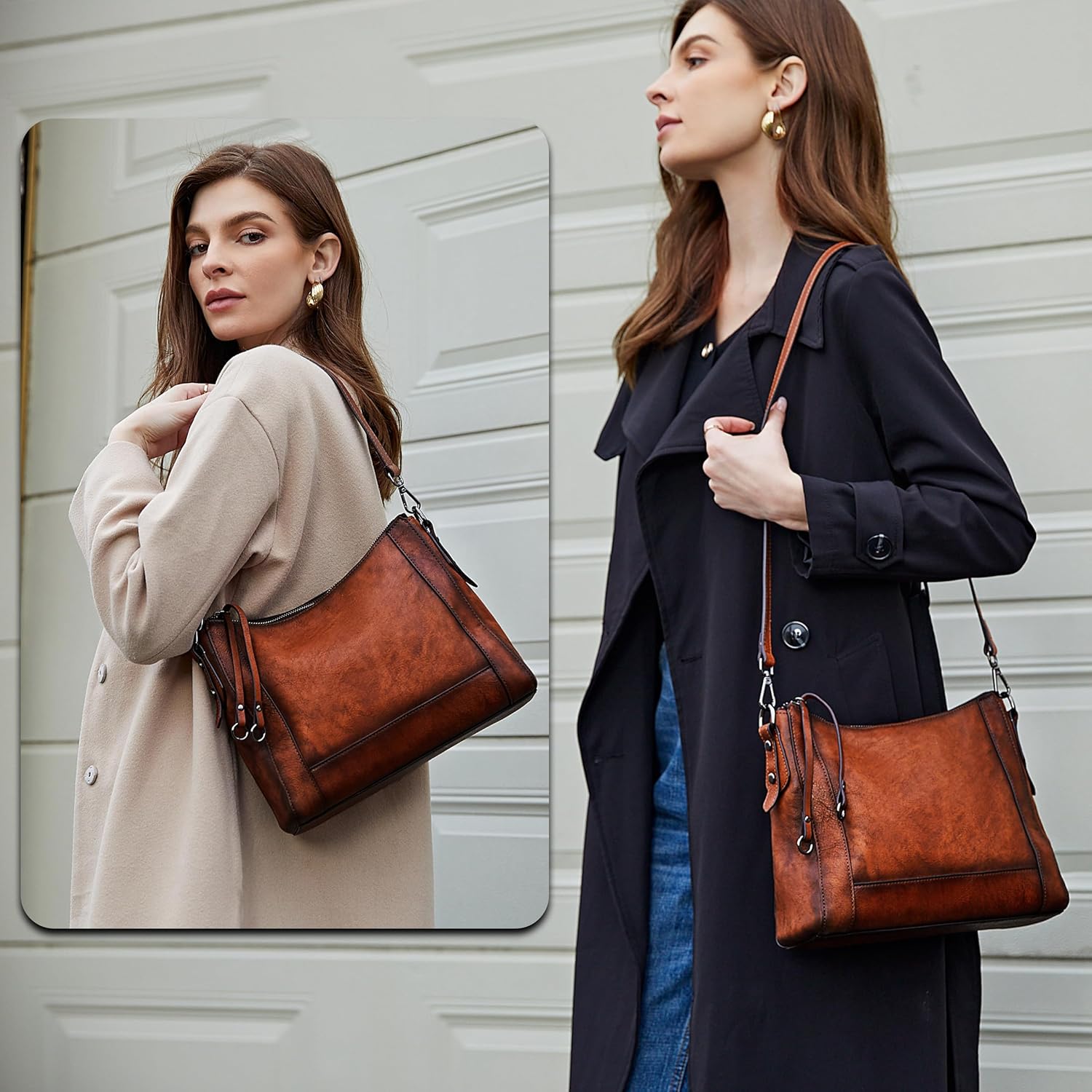 Iswee Leather Crossbody Bags for Women Shoulder Purse Medium Hobo Genuine Leather Satchel Purses and Handbags