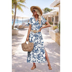 Ofeefan Summer Dresses For Women 2026 Maxi Dress Short Sleeve Sundresses With Pockets Beach Vacation Spring Outfits