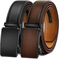 Men Belt 2 Pack, Leather Ratchet Belt Easy Click Slide For Men 1 3/8",Cut For Fit