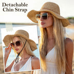 Beach Sun Straw Hats for Women, Floppy Wide Brim Summer Straw Hats, Foldable Packable Roll up Cap