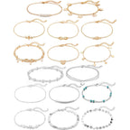 Softones 16Pcs Ankle Bracelets for Women Gold Silver Two Style Chain Beach Anklet Bracelet Jewelry Anklet Set,Adjustable Size