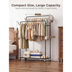 Clothes Rack, Rolling Clothing Rack With Double Rods For Hanging Clothes, Portable Garment Rack With Wheels, Metal Wardrobe Closet Organizer For Bedroom And Laundry Room