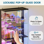 10-Tier Glass Display Cabinet With Rgb Light&Auto Sensor,Gaming Room,Black | 71''H Lockable Curio Cabinet With Glass Doors,China Cabinets With Removable Shelves For Collectibles,Lighted Showcase
