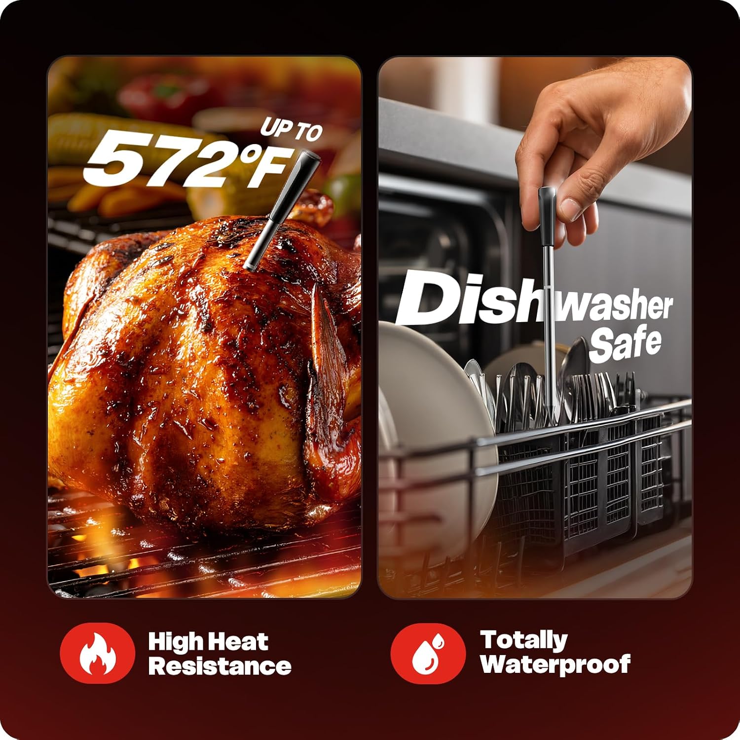 Smart Bluetooth Wireless Meat Thermometer Digital, 6 Accuracy Sensors, 0.5S Instant Read Food Thermometer, 2-In-1 100H Battery Fast Charge Base, App Control & Custom Menu For Bbq, Grill, Smoker, Oven