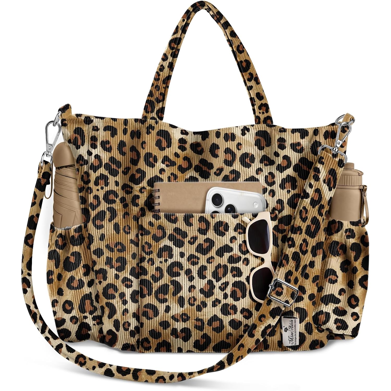Miss Adola Crossbody Corduroy Tote Bag For Women, Large Tote Bag With Multi-Pockets And Zipper For Travel Work
