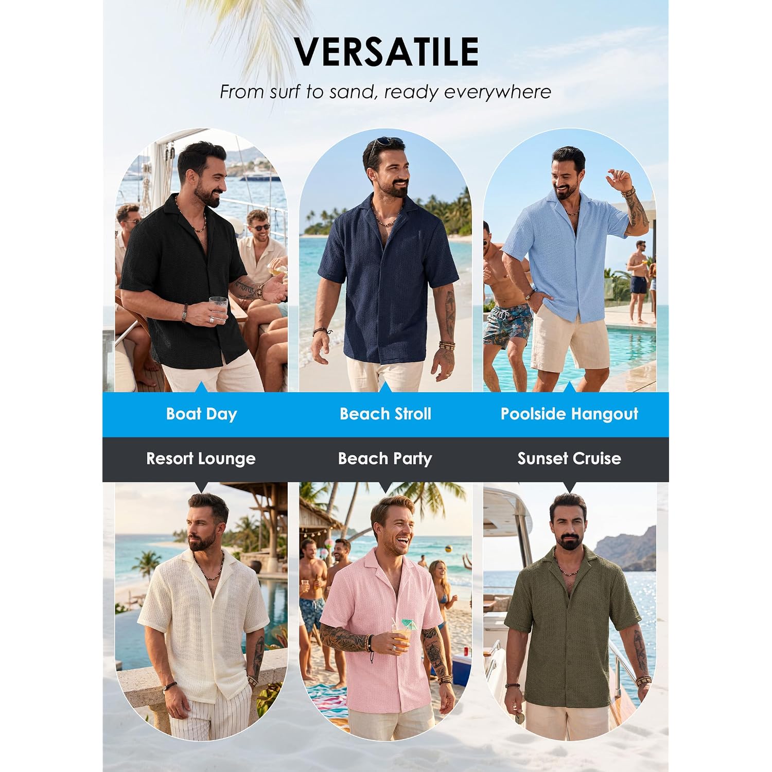 Herberton Mens Crochet Shirts Summer Fashion Knit Mesh Button Down Casual Cuban Top (S-Xxl)
