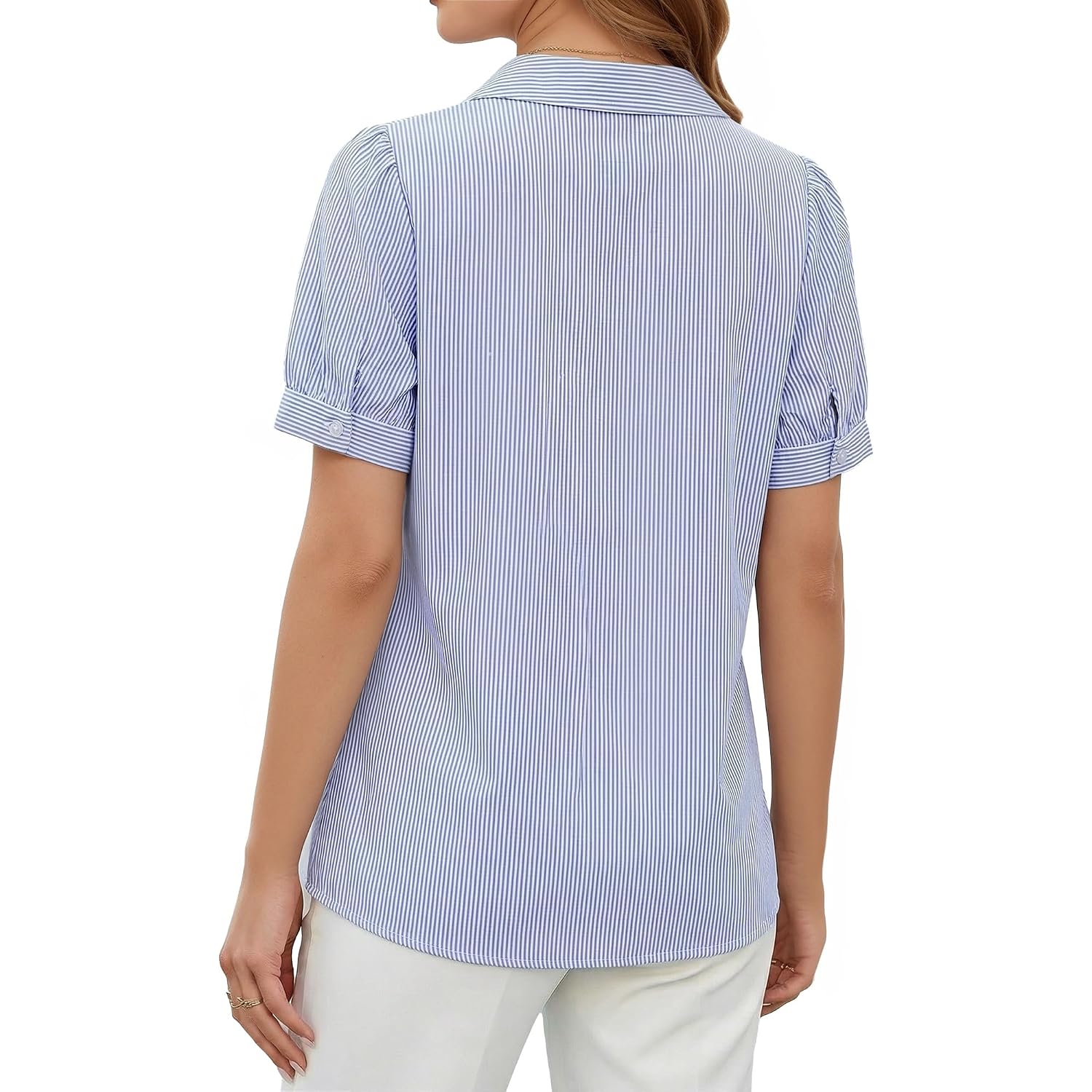 Mangopop Striped Button Down Shirt For Women Puff Short Sleeve Blouse Business Casual Tops Trendy 2026 Summer