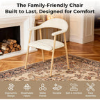 Dumos Dining Chairs Set Of 4, Linen Fabric Upholstered Kitchen Side Chairs With Curved Backrest & Metal Legs, Modern Farmhouse Accent Chair For Dining Room Kitchen Living Room Cafe, Beige