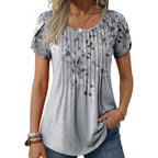 Zeagoo Womens Tops Petal Short Sleeve Summer Casual Crew Neck Shirts Floral Solid Blouse Pleated Tunics