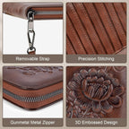 Womens Wallet Rfid Embossed Vegan Leather Multi Card Slots Wallets Large Capacity Wristlet Travel Purse for Women